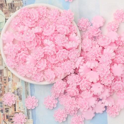 30Pcs/lot 10mm Pink Pearl Flower Flatback Resin Cabochon for Hair Bows Center Accessories DIY Scrapbooking Decoration Crafts