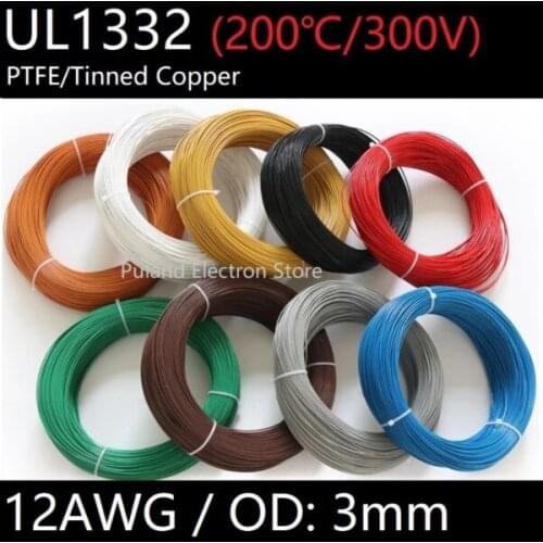 5M UL1332 PTFE Wire 12awg FEP Plastic Insulated High Temperature Electron Cable Lamp DIY Tinned Copper Line 300V Colorful