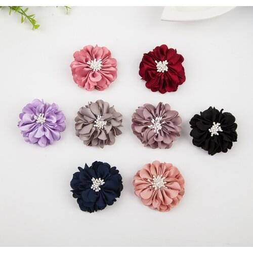 5cm Girls Artificial fabric Hair Flowers with stamen Flat Back Floral For DIY Kids Headbands