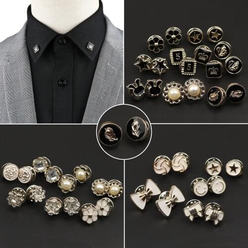 1 Pair Button Brooch Set Fashion Men Sweet Women Clothes Decoration Shirt Collar Accessories Flower Star Imitation Pearl Gift