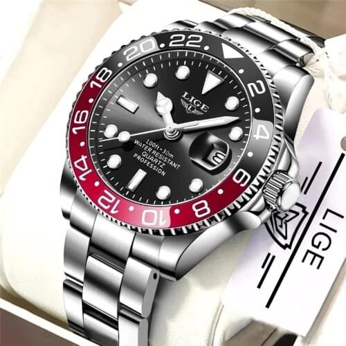 LIGE Design Brand Luxury Men Watches Automatic Black Watch Men Stainless Steel Waterproof Business Sport Mechanical Wristwatch