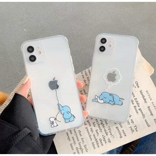 Cartoon Animals Phone Case For iPhone 12 mini 11 11Pro Max Transparent Elephant X XS XR Rabbit SE 2020 7 8 Plus Soft TPU Cover