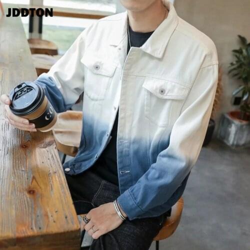 JDDTON Mens Denim Jacket Casual Male Loose Jean Windbreaker Korean Style Fashion Jeans Clothes Hip Hop Outwear Streetwear JE511