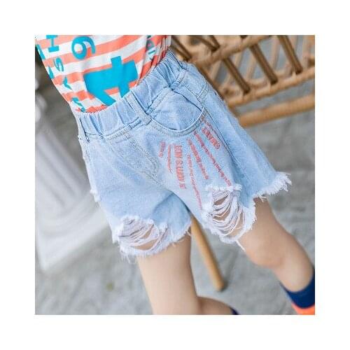 Baby Girl Denim Shorts 2020 Summer New Childrens Girls Casual Solid Broken Hole Jeans Short Pants Big Girls Fashion Shorts 3-9Y