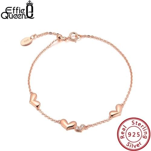 Effie Queen Rose Gold Color Adjustable Bangle Bracelet 100% 925 Sterling Silver Heart Shape for Small Women Girl Wrist EQB09