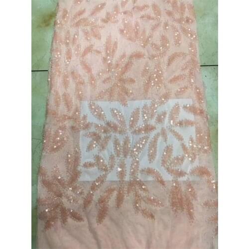 Hot selling French tulle lace fabric with sequins and tube beads(5 yards/lot) BZL-82907 African net lace fabric with beads