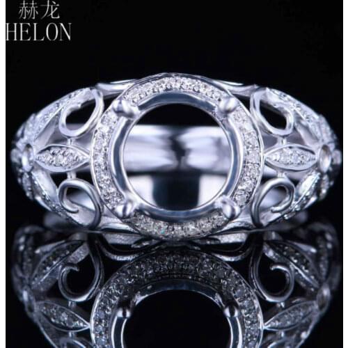 HELON 7mm Round Solid 10K White Gold Natural Diamonds Semi Mount Engagement Ring Women Fine Jewelry Anniversary Wedding Ring