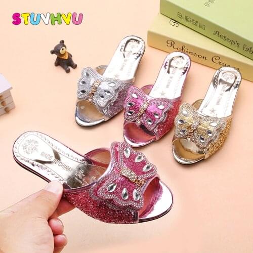 Summer Sandals for Girls Slippers Princess Shoes Rhinestone Sequin Leather Children Sandals Slippers Casual Kids Shoes Flip-Flop