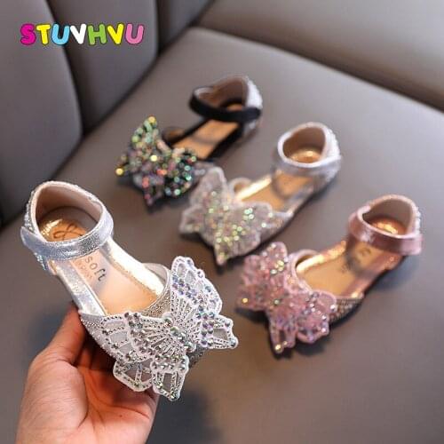 Summer Girls Sandals Rhinestone Bow Kids Sandals Princess Shoes Spring and Autumn Fashion Party Wedding Dance Childrens Shoes