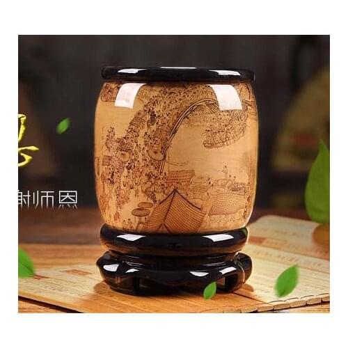 Best business present # Home OFFICE Decor art -high grade 3D CHINA Riverside Scene at Qingming Festival pen holder art statue