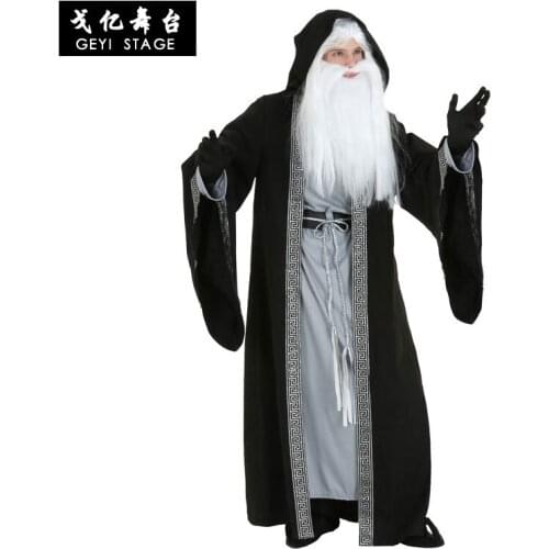 Cosplay white beard wizard costume Halloween stage costume mens adult luxury devil wizard costume