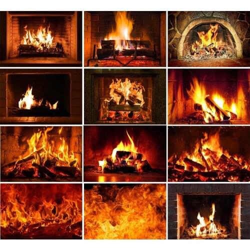 Mehofond Photography Background Winter Fireplace Wood Fire Flame Exuberant Brick Christmas Party Decor Backdrop Photo Studio