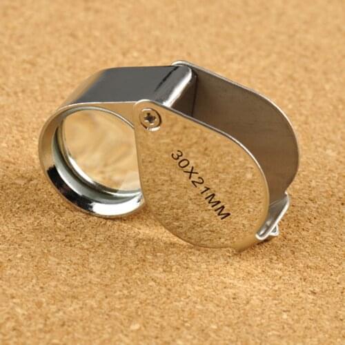 Metal Jewelry Diamond Pocket Jewellers Eye Loupe Magnifier Jewelry Magnifying Glass Folding Loupe Glass 30 x 21mm Jewelers