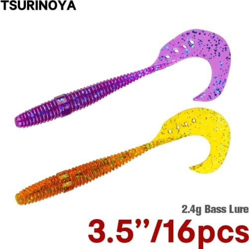 TSURINOYA Soft Lure Grub Worm 85mm 2.4g 16pcs Fishing Baits Swimbait Jigging Lures Artificial Bass Lure Fishing Rig
