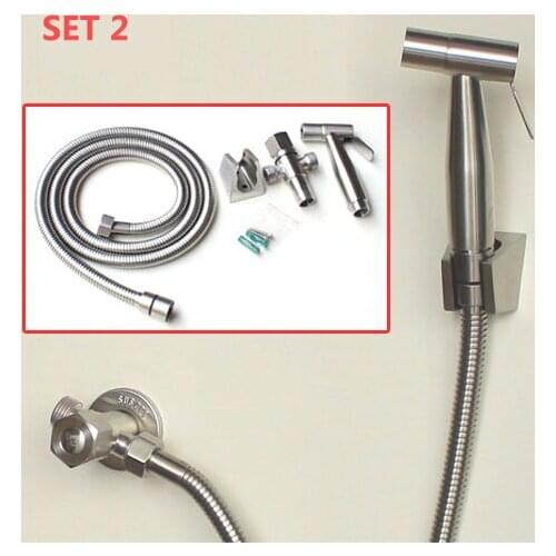 Set 2 Toilet Flusher Stainless Bidet Sprayer Spray Enhanced pressure Hand Shower Set + Shower hose + wall bracket