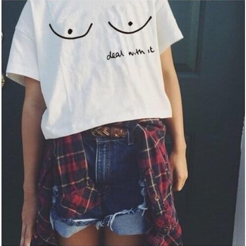 Deal with it Casual Summer Letters Printed Funny Women graphic t-shirt fashion simple style Spoof street style girl gift tee top