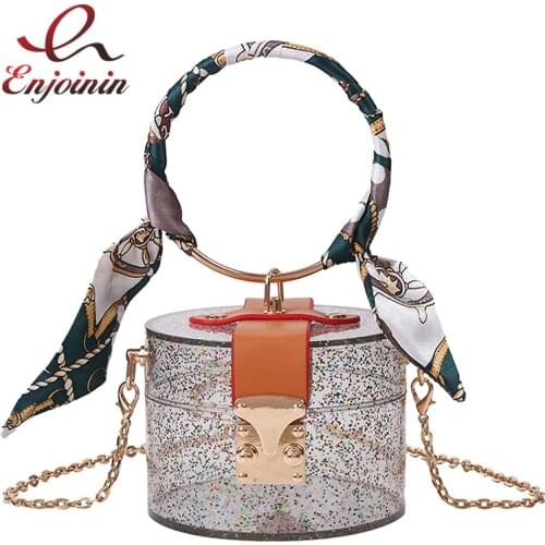 Transparent Plastic Gold Ring Handle Fashion Women Fashion Purses and Handbags Party Clutch Bag Shoulder Chain Bag Totes Bolsa