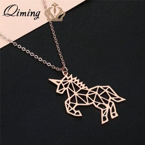 QIMING 2020 Origami Horse Unicorn Necklace Women Fashion Jewelry Lovely Everyday Jewelry Gold Silver Chains Necklaces Collier
