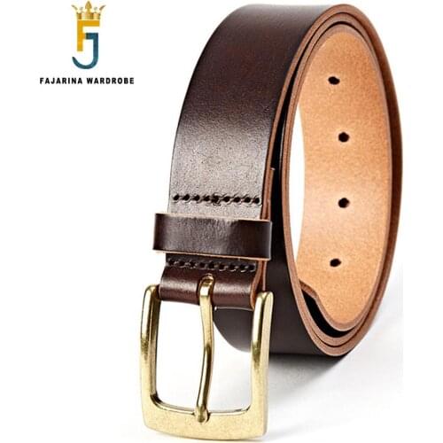 FAJARINA Mens Designers Top Quality Cow Genuine Leather Boys Belts Accessories Simple Design Pin Buckle Belt for Men FJ18030