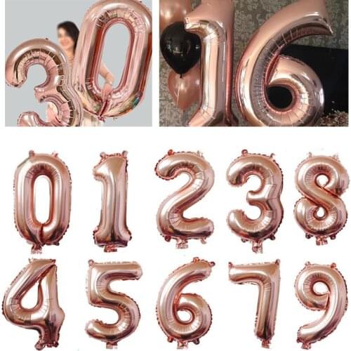 Rose Gold Number Balloon Birthday Wedding Party Decorations Foil Balloons Kid Baby Shower Toy