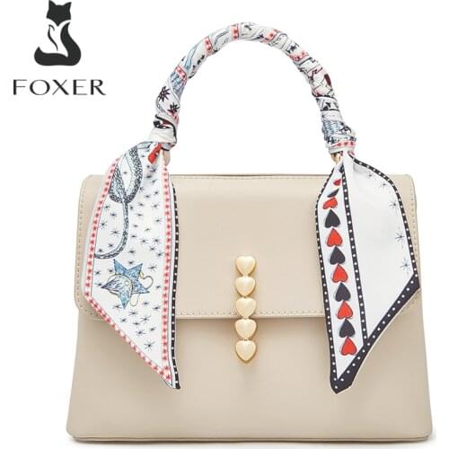 FOXER New Silk Scarf Office Women Luxury Leather Handbag Fashion Trend Large Capacity Shoulder Bag High Quality Messenger Bag