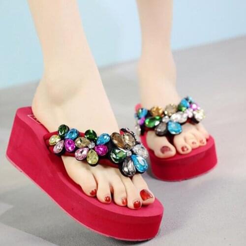 Bottom slipper diamond cool slippers bottom bright drill the slippers female sponge with female beach summertime slippers zsq27