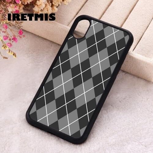 Iretmis 5 5S SE 2020 Phone Cover Case for iPhone 6 6S 7 8 Plus X Xs XR 11 12 Mini Pro Max Silicone Cute Argyle Black & Gray