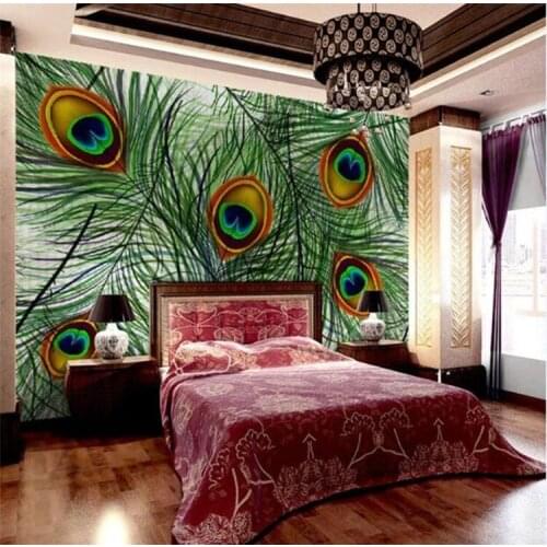 Modern minimalistic peacock feather background wall Southeast Asia green peacock feather wallpaper wallpaper mural wallpaper