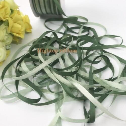 4mm green variegated color 100% pure silk woven double face silk ribbons for embroidery and handcraft project,gift packing
