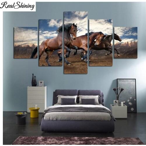 Triptych full diamond paintings Running horse,Diy diamond picture mosaic cross stitch 5 Pieces,diamond embroidery sale F28