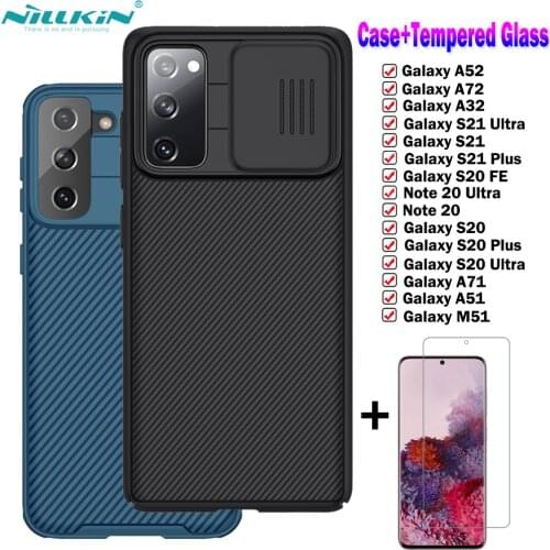 NILLKIN 2in1 Tempered Glass+Case For Samsung Galaxy S21 S20 Ultra Plus FE M51 A71 A51 A72 A52 A32 Note 20 Ultra 5G Cover Cases