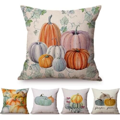 Yellow Pumpkin Watercolor Throw Pillow Cover for Autumn Harvest Thanksgiving Home Decorative Car Sofa Cushion Cover Pillow Case