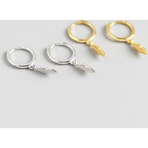 WTLTC 100% 925 Sterling Sliver Hoop Earrings for Women Dangling Small Feather Earrings Fashion Tiny Leaf Hoops Earrings Jewelry