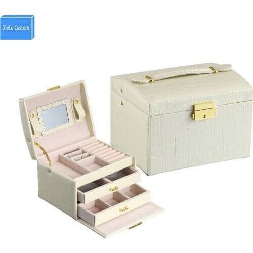 3 Layer with Drawer Women Watch/Jewelry/key/card/accessories Organizers Collect Storage Mirror Leather Bedroom Leather Hand Case