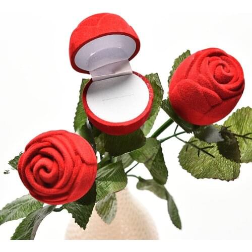 1PC Romantic Red Rose Flower Ring Box Earrings Jewelry Gift Box for Engagement Wedding Decoration Valentines Day Decor Supplies