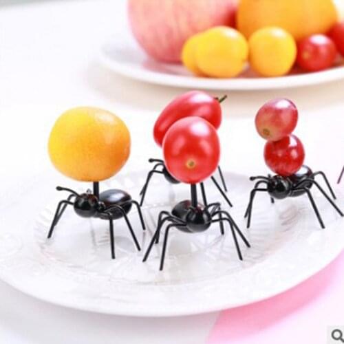 12 pieces DIY mini Cos ant fruit fork plastic decorative kitchen bar childrens dessert fork tableware animal food pick ant toot