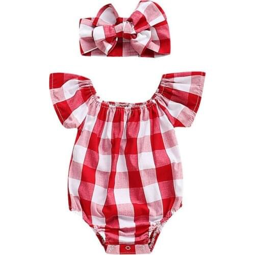 2pcs Summer Toddler Baby Girls Plaid Bodysuit Jumpsuit Sunsuit Outfit Clothes Baby Girl Clothes O-neck Cotton Fashion