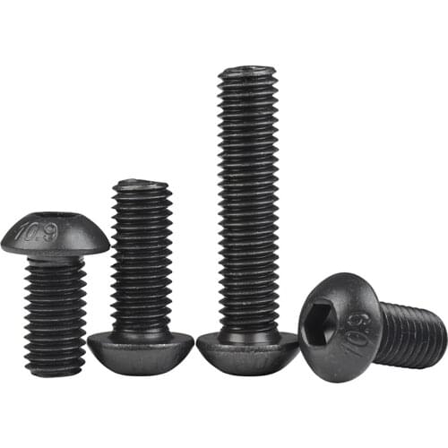 20pcs ISO 7380 hexagon socket button head screws M4/M6*12/14mm black mushroom head screws bolt grade 10.9