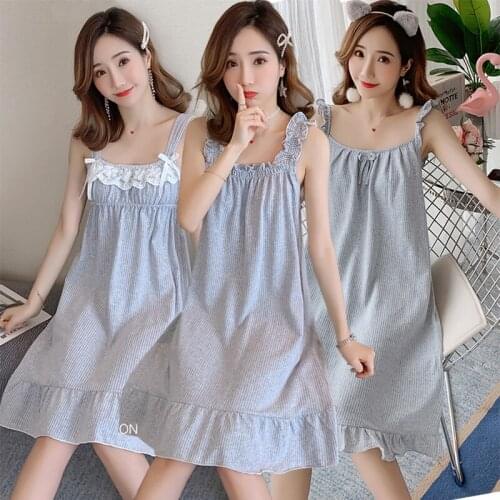 2021 Summer 100% Cotton Princess Sexy Lingerie Spaghetti Strap Nightgowns for Women Sleepwear Night Dress Nightdress Home Nighty