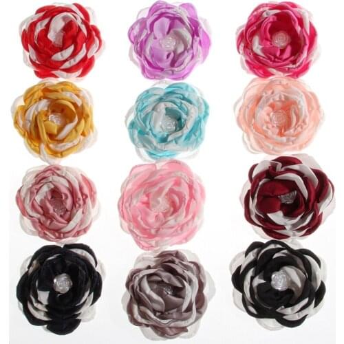 5PCS 8.5CM New Burn Fabric Flowers With Bead For Headbands Chiffon Flowers For Hair Accessories