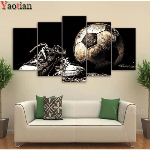 Football and shoes diamond embroidery,Multi-Panel painting full round drill 3d cross stitch mosaic diamond painting 5 pieces set