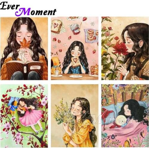 Ever Moment Diamond Painting Girl Portrait Home Decoration Full Square Resin Drill Painting By Diamond Rhinestones ASF2172
