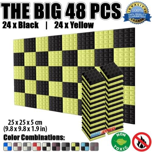 Arrowzoom 48 pcs 9.8 x 9.8 x 1.9 inches Pyramid Pack Acoustic Foam Studio Tile Panel 5 Color Combinations KK1034