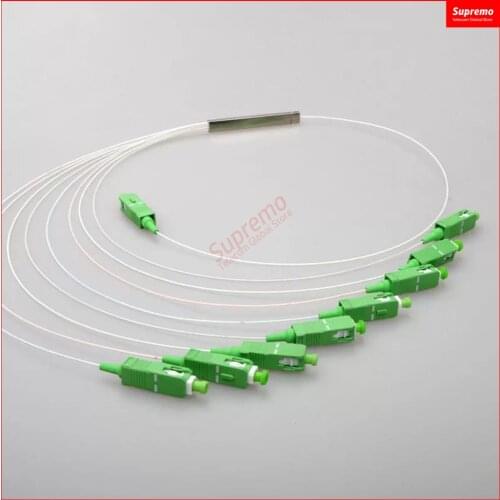 Free Shipping 10pcs/lot 0.9mm Steel Tube Fiber Optic PLC Splitter 1x8 SC/APCMini Blockless1*8 SC APC Connector1x8 SC/APCSplitter