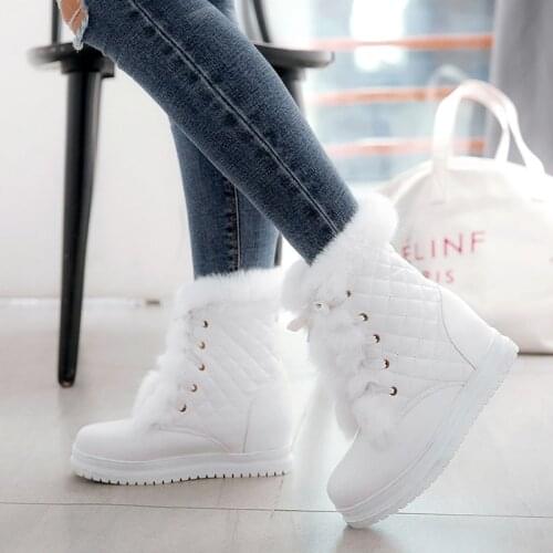 Fashion Ladies Height Increasing platform Snow Boots Women Cross Tied Shoes Woman Casual Winter plush Warm Fur Ankle Boots 34-43