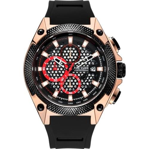 MEGIR Mens Watches Top Brand Luxury Silicone Sports Watch for Men Relogio Masculino Rose Gold Chronograph Wristwatch New 2127