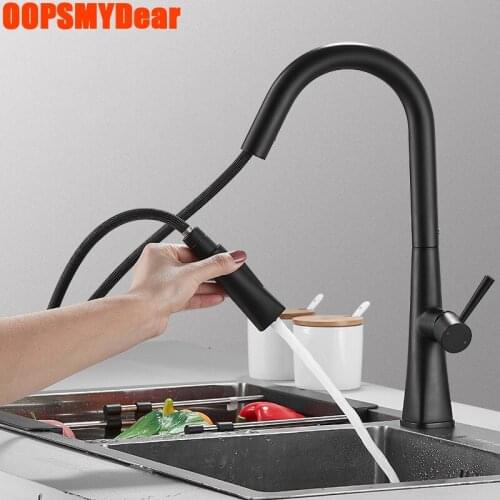 Black Faucet Kitchen Hot Cold Mixer Tap Sink Flexible Pull Down Crane Deck Mount Gold Copper Faucets Torneira De Cozinha Grifo