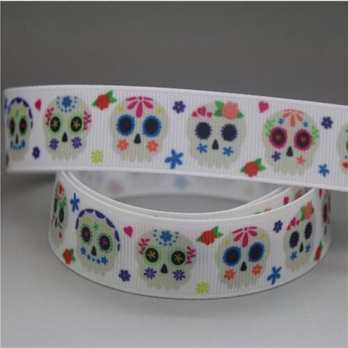 DHK 50yards halloween skull printed grosgrain Ribbon Accessory hairbow headwear decoration Wholesale OEM S1015