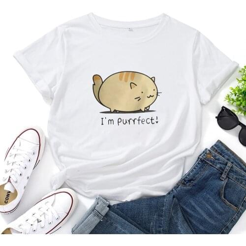 I'm Purrfect Tee Shirt Femme Fashion Cute Cartoon Graphic Women T Shirts Grunge Aesthetic Women T-shirts Vintage Clothes Woman