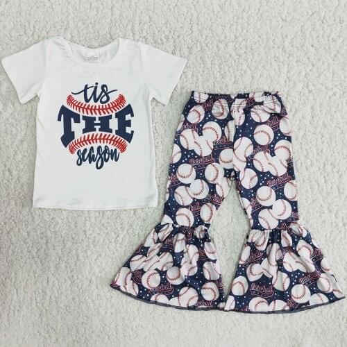 2021 Hot Sale Little Baby Girls Clothing Kids Designer Clothes Girls Bell Bottom Pant Outfit Baseball Wholesale Children Clothes